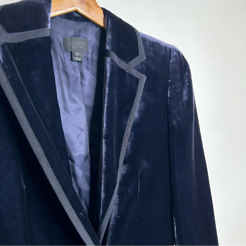 J. Crew Collection Navy Blue Velvet Double Breasted Blazer 00